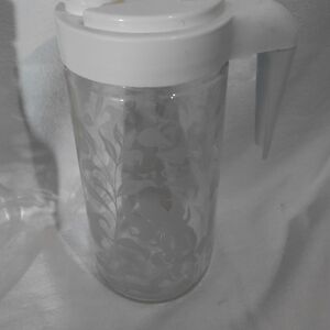 Floral Glass Pitcher with White Lid